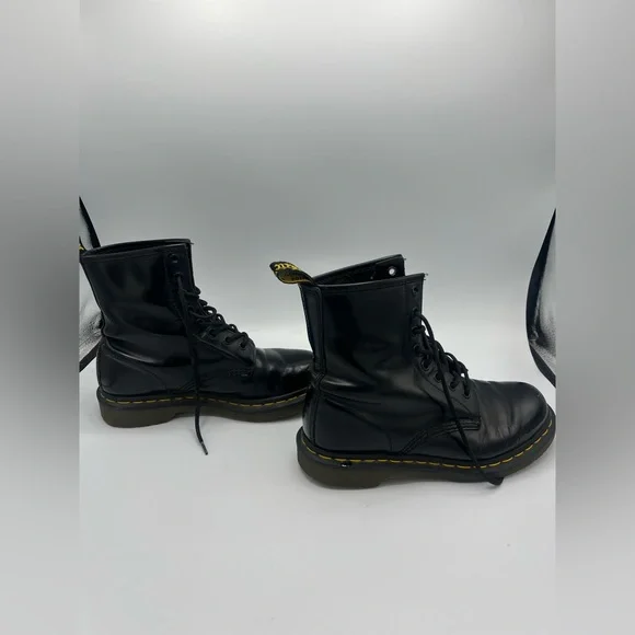 Dr. Martens Black Leather Boots with Yellow Stitching - Picture 5 of 8